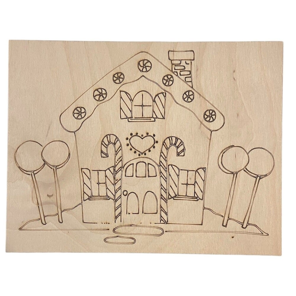 Wood Coloring Board - 1/8" Plywood - 7x9 - Gingerbread House - S521